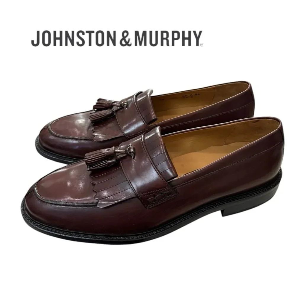 New Johnston & Murphy Housden Men's Mahogany Leather Slip-on Tassel Loafers 9.5